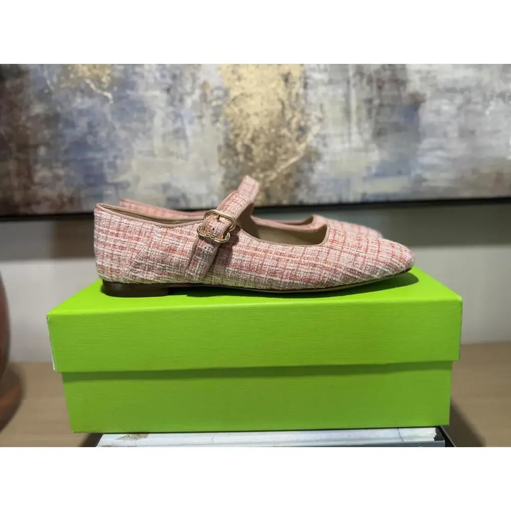 Women's Sam Edelman Pink Plaid Mary Jane Flats - Picture 4 of 6